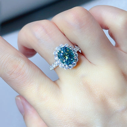 3 Carat Oval Moissanite Halo Ring for Women, S925 Ring, Color Stone Engagement Ring