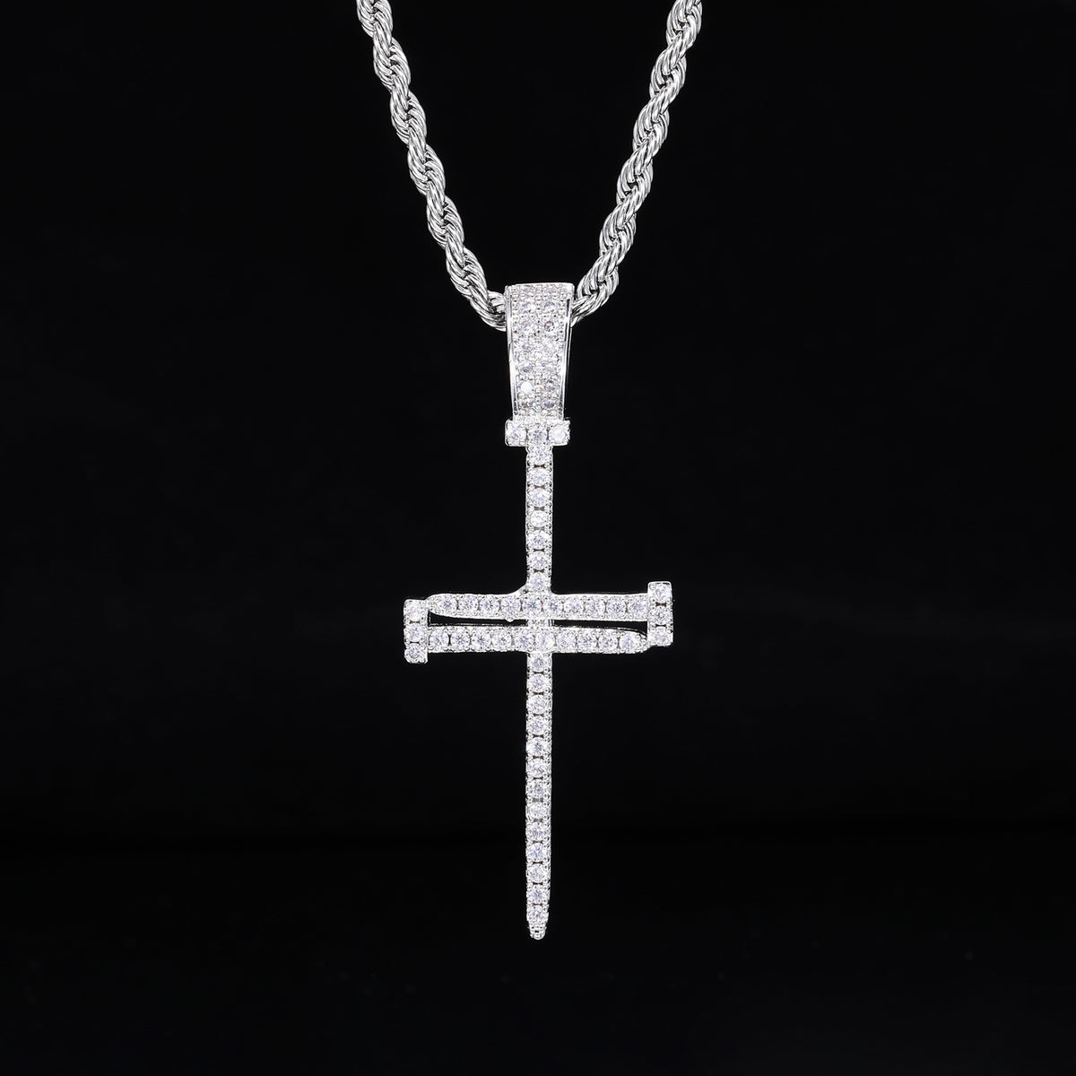 Cross Pendant Rope Chain Necklace, Iced Out Zircon Hip Hop Jewelry product image