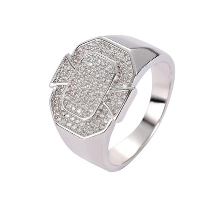 Hip Hop Geometric Cubic Zirconia Ring for Men