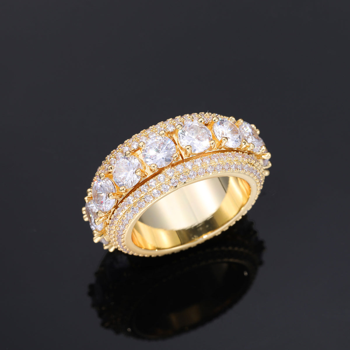 Iced Out Rotating Geometric CZ Ring for Men and Women – Round Cut Multi Row Statement Band product image