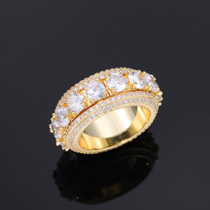 Iced Out Rotating Geometric CZ Ring for Men and Women – Round Cut Multi Row Statement Band