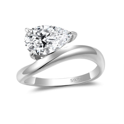 3 Carat Pear Moissanite Ring, S925 Sterling Silver 18K Gold-Plated Solitaire Ring for Women