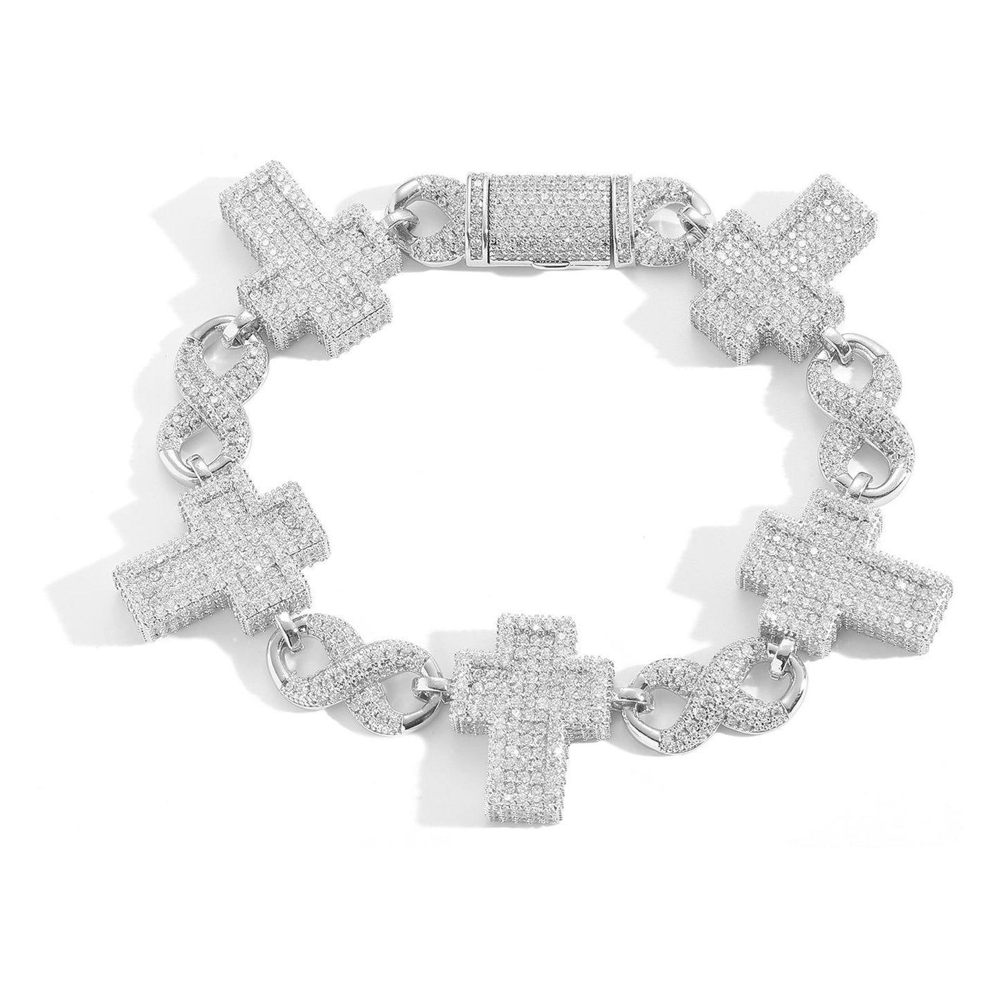 Hip Hop Cross Square Cuban Link Cubic Zirconia Bracelet for Men