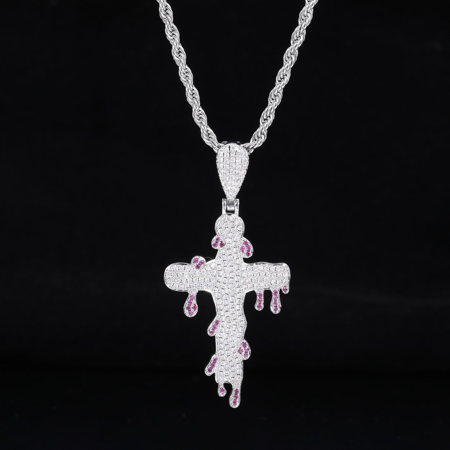 Iced Out Cross Pendant Necklace for Men, Rope Chain Hip Hop Drip Pendant Jewelry product image