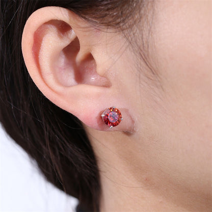 S925 Moissanite Stud Earrings, Classic Four-Prong Round Earrings for Women, Colored and White Stone Options