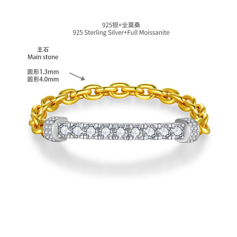 Two-Tone Tennis Bracelet with Clear Round Stones and T-Bar Clasp product image