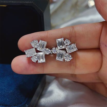 Moissanite Earrings, 8.2 Carat Cluster Ear Cuff Style Stud Earrings for Women