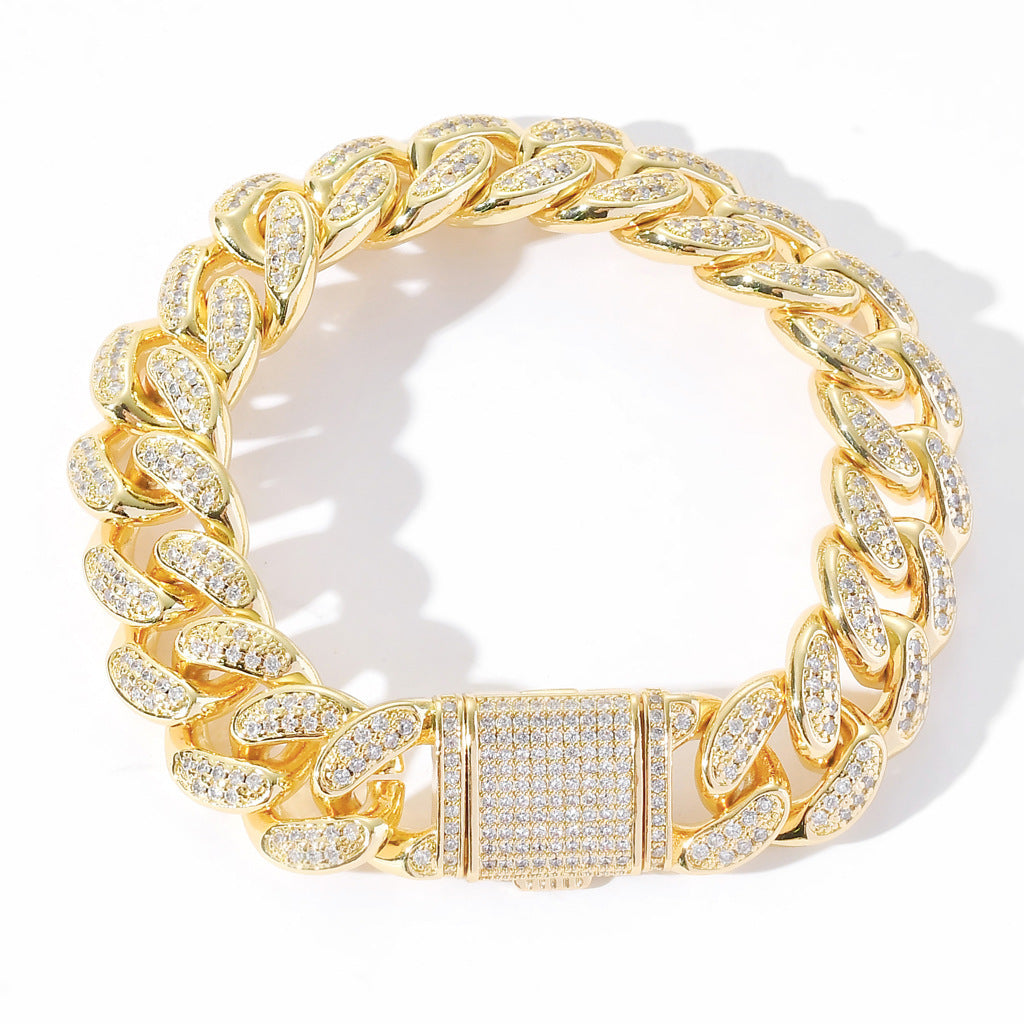 Hip Hop Minimalist Cross Square Cuban Link Cubic Zirconia Bracelet for Men