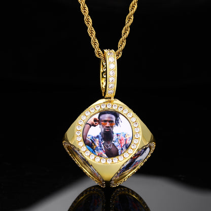 Custom Photo Iced Out Geometric Pendant Necklace with Rope Chain