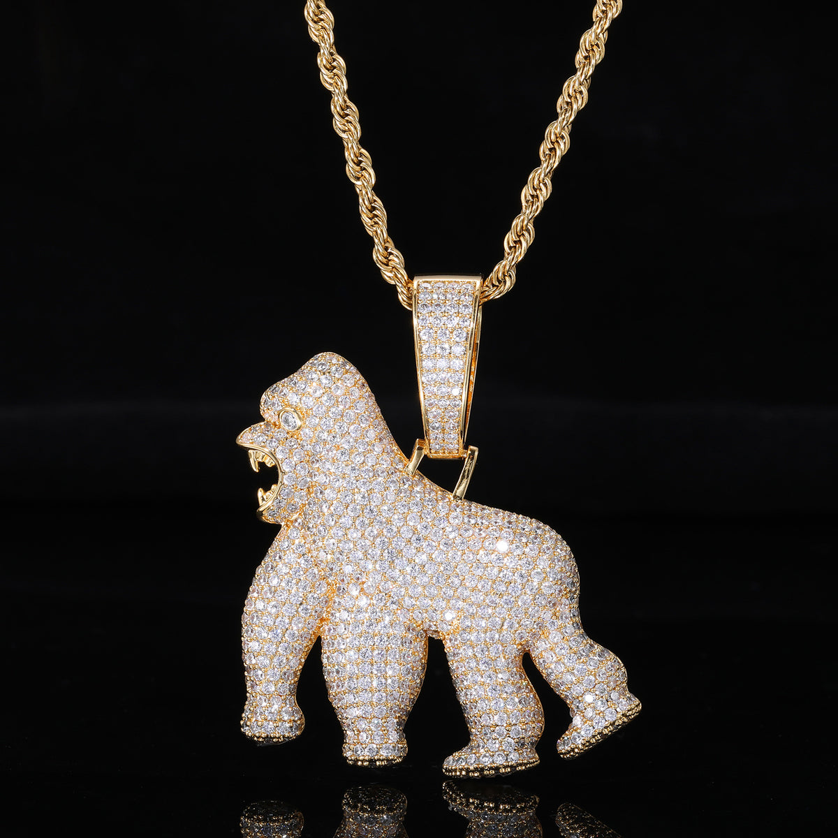 Iced Out Gorilla Pendant Necklace, Hip Hop Animal Charm Rope Chain product image
