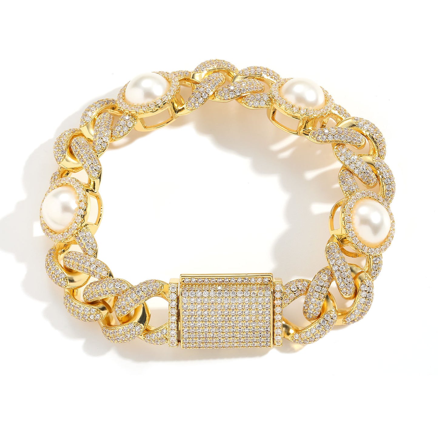 Hip Hop Light Luxury Cuban Link Bubble Pearl Bracelet for Men