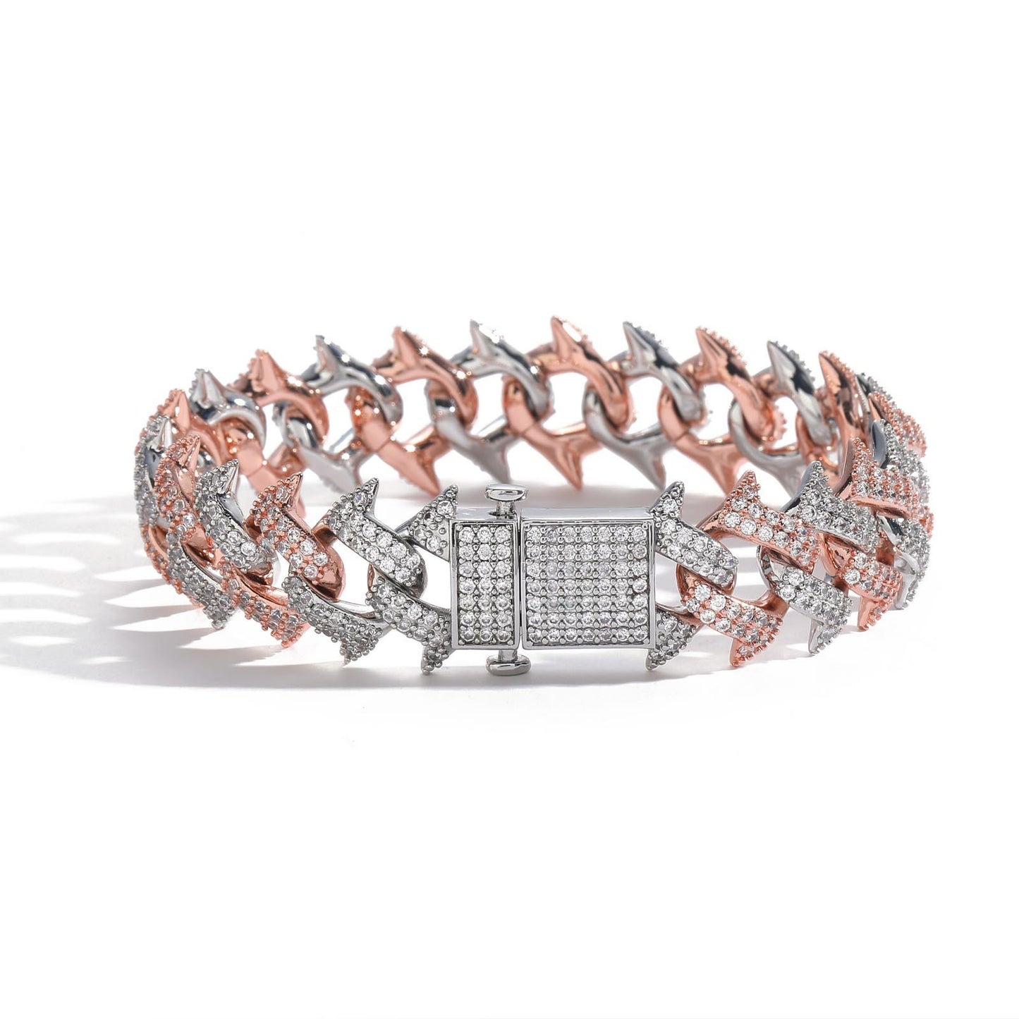 Hip Hop Cuban Link Thorn Spike Copper Bracelet for Men