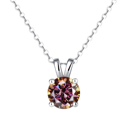925 Silver 1ct Moissanite Pendant Necklace, Round Box Chain Rabbit Ear Setting
