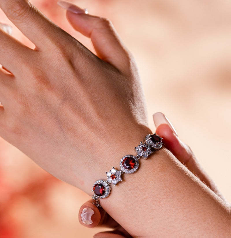 Elegant Multicolor Crystal Round Bracelet for Women - Luxury Plated Copper Chain Bracelet
