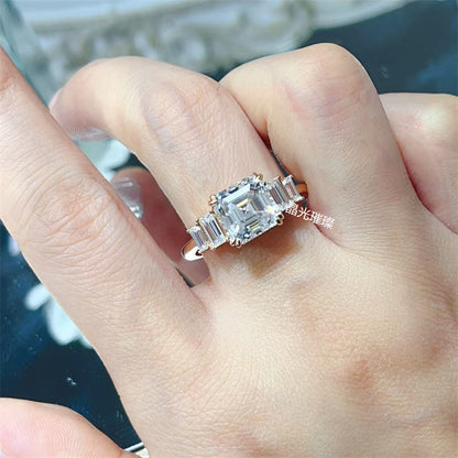 4 Carat Asscher Cut Moissanite Ring for Women, Rose Gold Tone Geometric Engagement Ring