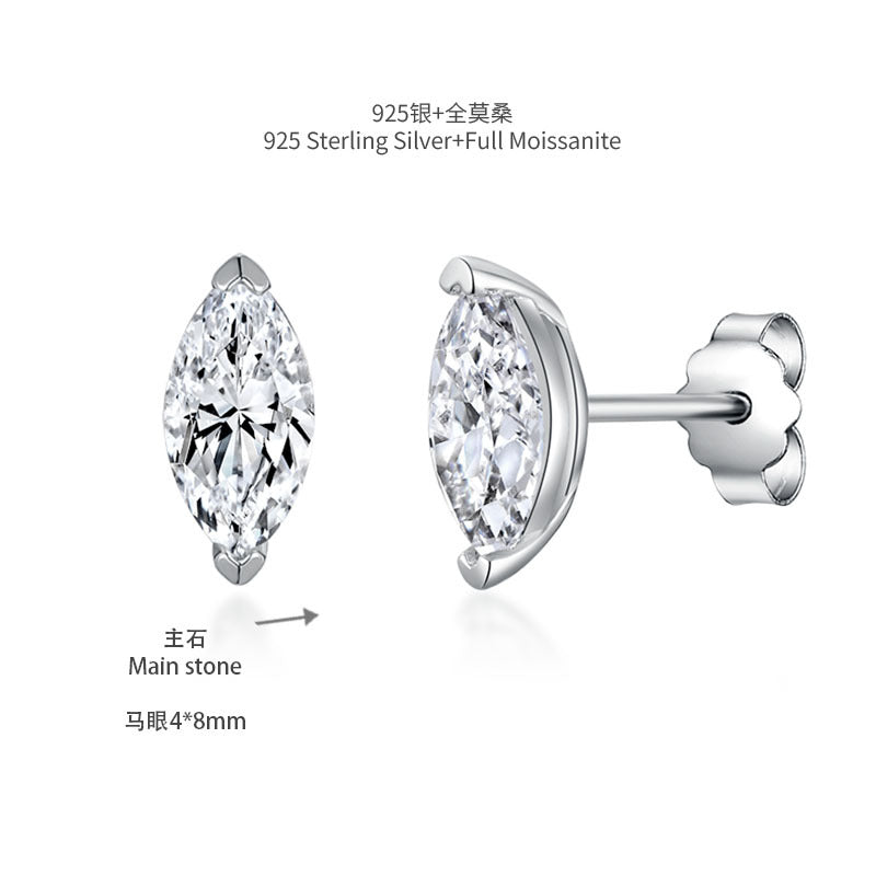 Marquise Moissanite Stud Earrings for Women, 4 x 8 mm, S925, 18K Gold-Plated product image
