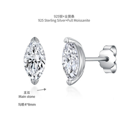 Marquise Moissanite Stud Earrings for Women, 4 x 8 mm, S925, 18K Gold-Plated