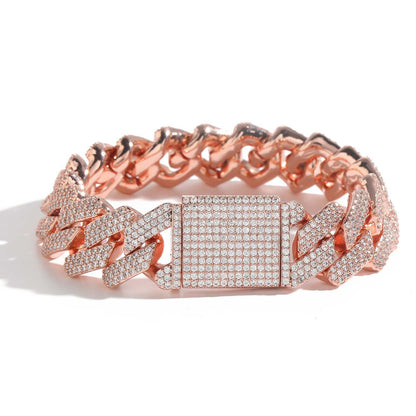 Hip Hop Minimalist Diamond Shape Cuban Link Copper Bracelet for Men