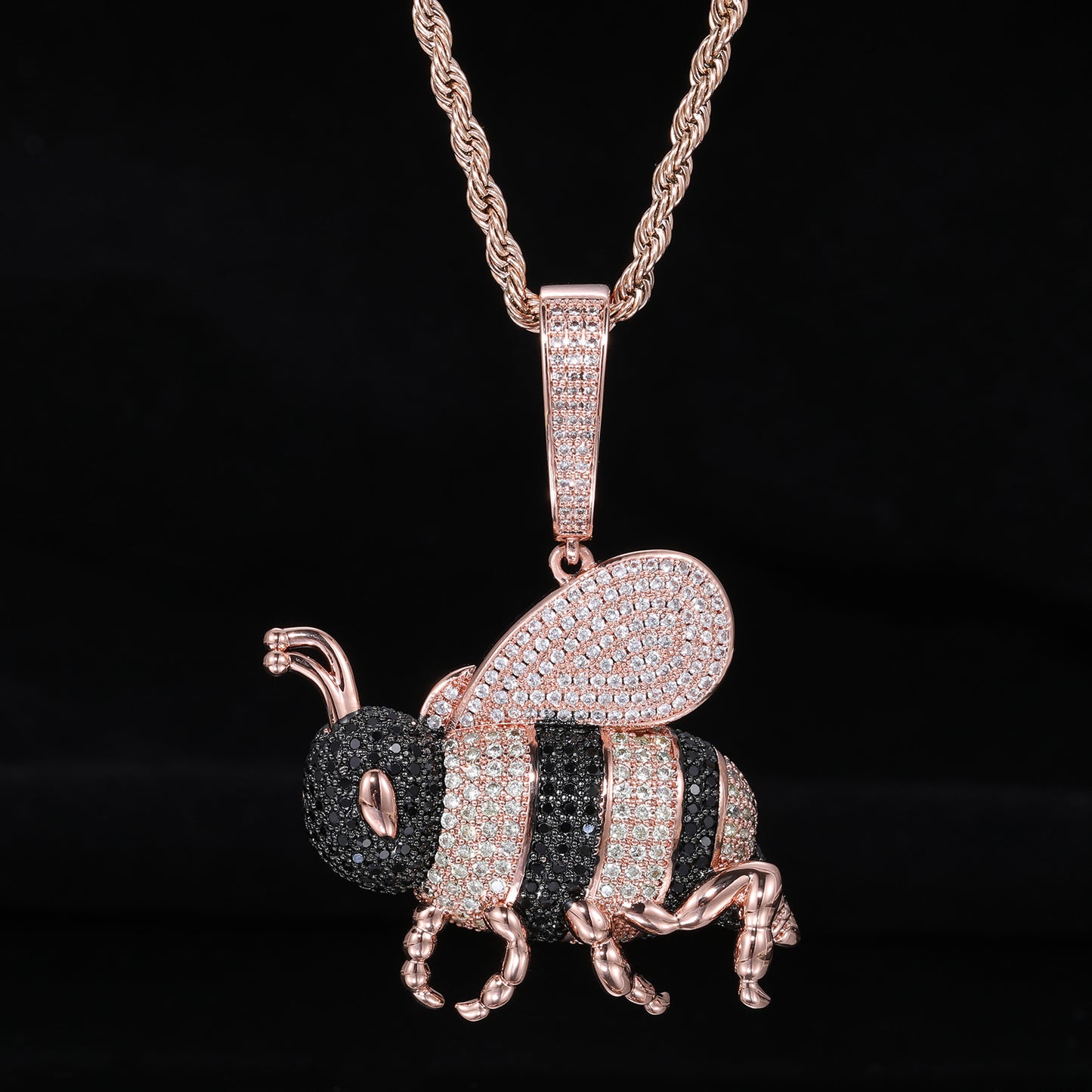 Iced-Out Bee Pendant Necklace, Hip Hop Animal Charm Chain product image