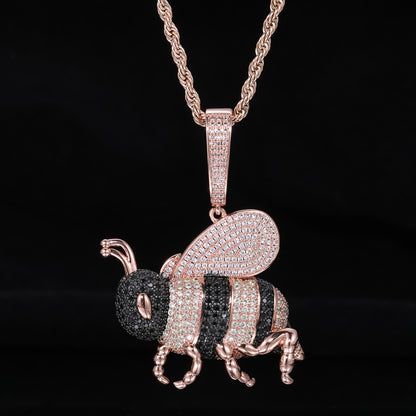 Iced-Out Bee Pendant Necklace, Hip Hop Animal Charm Chain