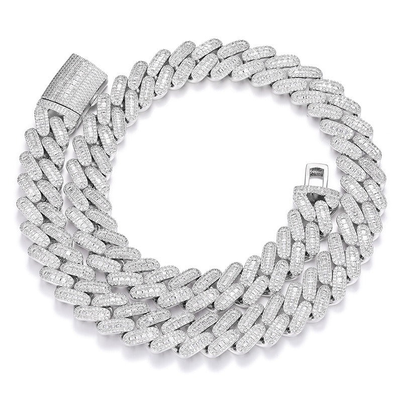 Unisex Iced Out Cuban Link Chain Necklace Bracelet Set - Triple Row Diamond Look Streetwear Jewelry product image