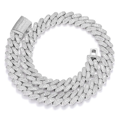 Unisex Iced Out Cuban Link Chain Necklace Bracelet Set - Triple Row Diamond Look Streetwear Jewelry