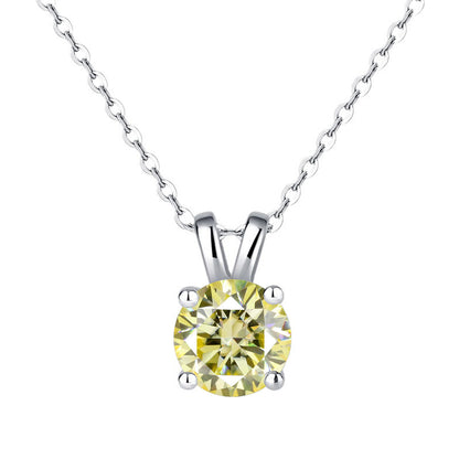 925 Silver 1ct Moissanite Pendant Necklace, Round Box Chain Rabbit Ear Setting