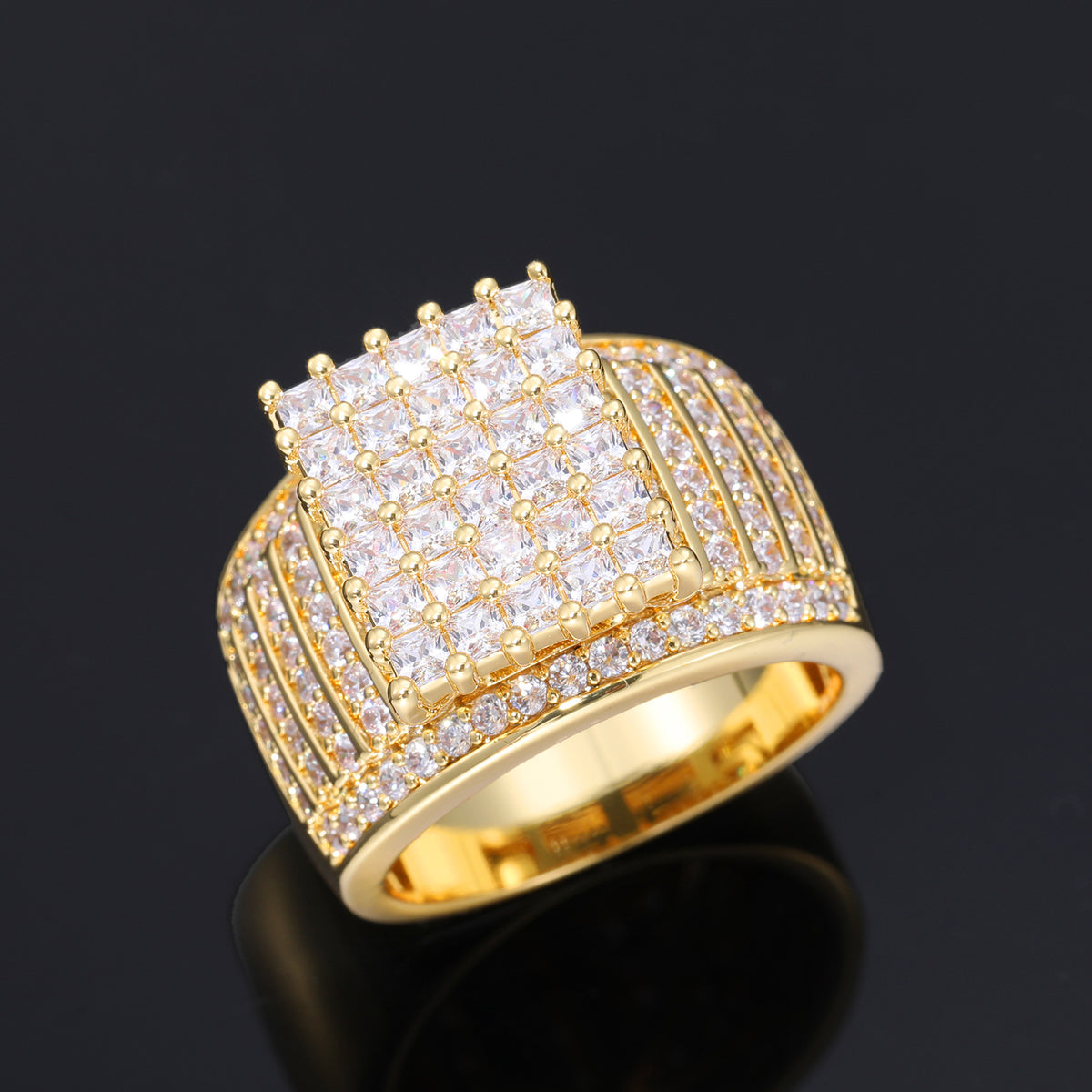 Iced Out Geometric CZ Ring for Men and Women - Hip Hop Statement Band in Gold or Silver Tone product image