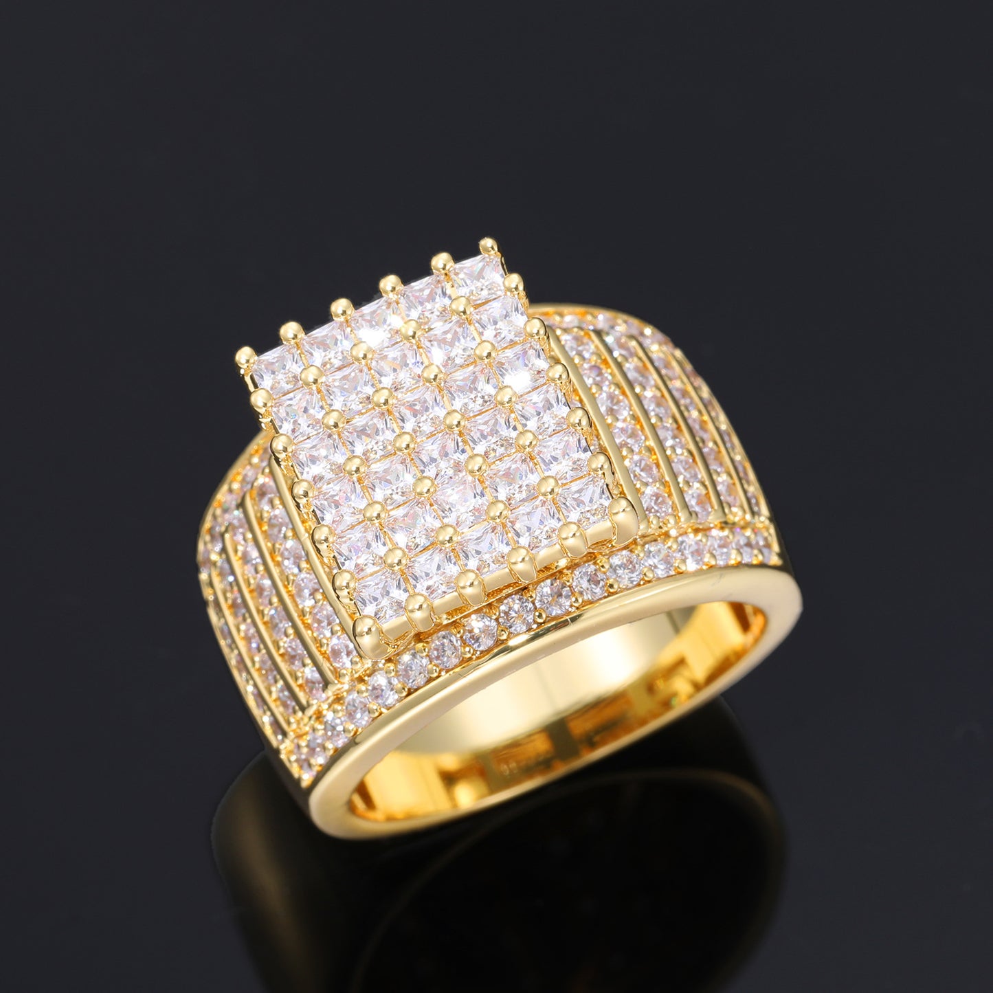 Iced Out Geometric CZ Ring for Men and Women - Hip Hop Statement Band in Gold or Silver Tone product image