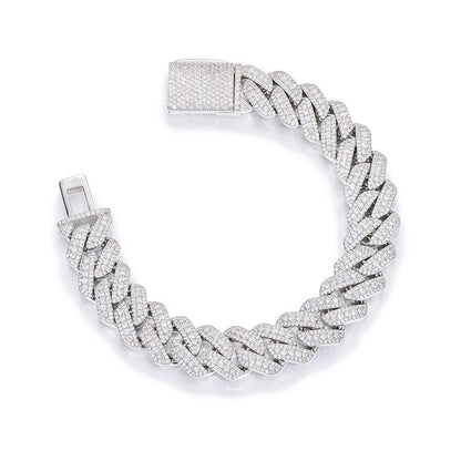 15mm Iced Out Cuban Link Chain Bracelet or Necklace with Cubic Zirconia for Men and Women