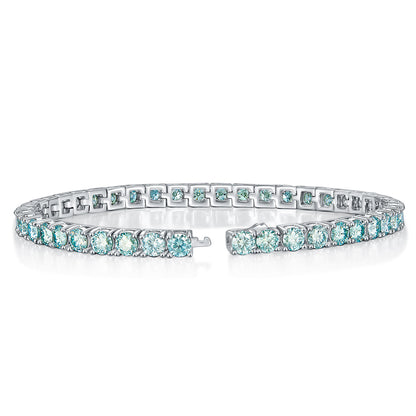925 Silver Moissanite Tennis Bracelet, Blue Green Full Circle Bracelet for Everyday Wear and Gifts