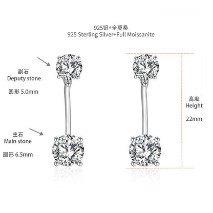 6.5mm Round Moissanite Stud Earrings, Two-Way Wear, 4-Prong S925 Silver Plated 18K Gold for Women