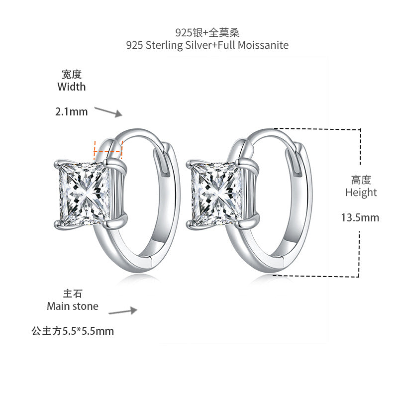 Princess Cut Moissanite Stud Earrings, 5.5mm, S925 Silver, 18K Gold Plated, Four-Prong product image