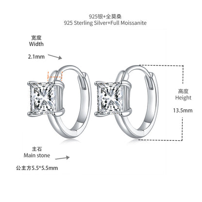 Princess Cut Moissanite Stud Earrings, 5.5mm, S925 Silver, 18K Gold Plated, Four-Prong