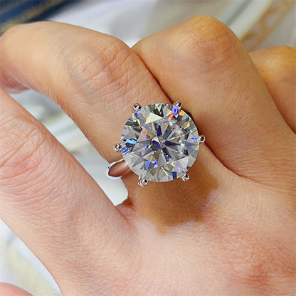 Round Cut Moissanite Ring for Women, 6-Prong Solitaire Engagement Style Ring, 5 Carat & 10 Carat Color Options