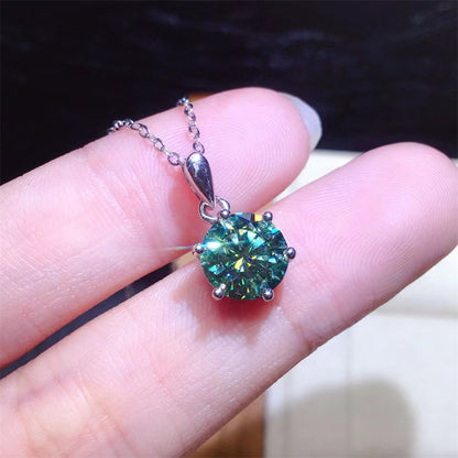 Green Moissanite Solitaire Ring for Women, Round 6-Prong Engagement Ring in Rose-Tone or White-Tone, 0.5 to 5 Carat Look