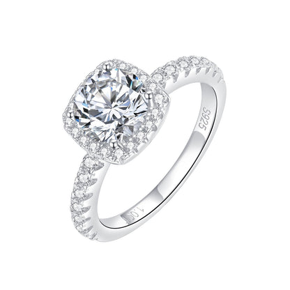 Moissanite Halo Ring for Women, 925 Sterling Silver Cushion Cut Engagement Ring