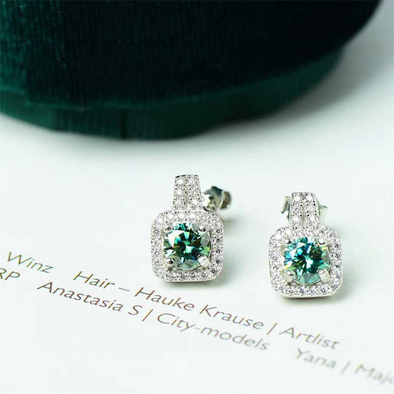 Geometric Halo Moissanite Stud Earrings, Square Cushion-Cut Look Earrings for Women and Men product image