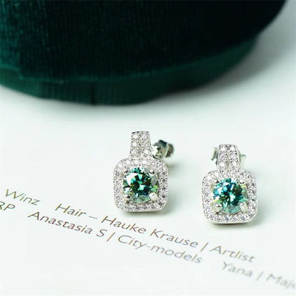 Geometric Halo Moissanite Stud Earrings, Square Cushion-Cut Look Earrings for Women and Men