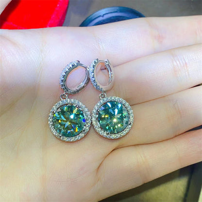 Green Moissanite Halo Drop Hoop Earrings for Women, Round Dangle Earrings, Gift-Ready Dressy Daily Style