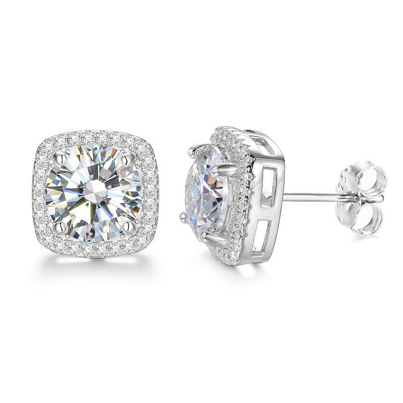 925 Silver Moissanite Square Stud Earrings for Women and Men, Geometric Iced Out Hip Hop Earrings product image
