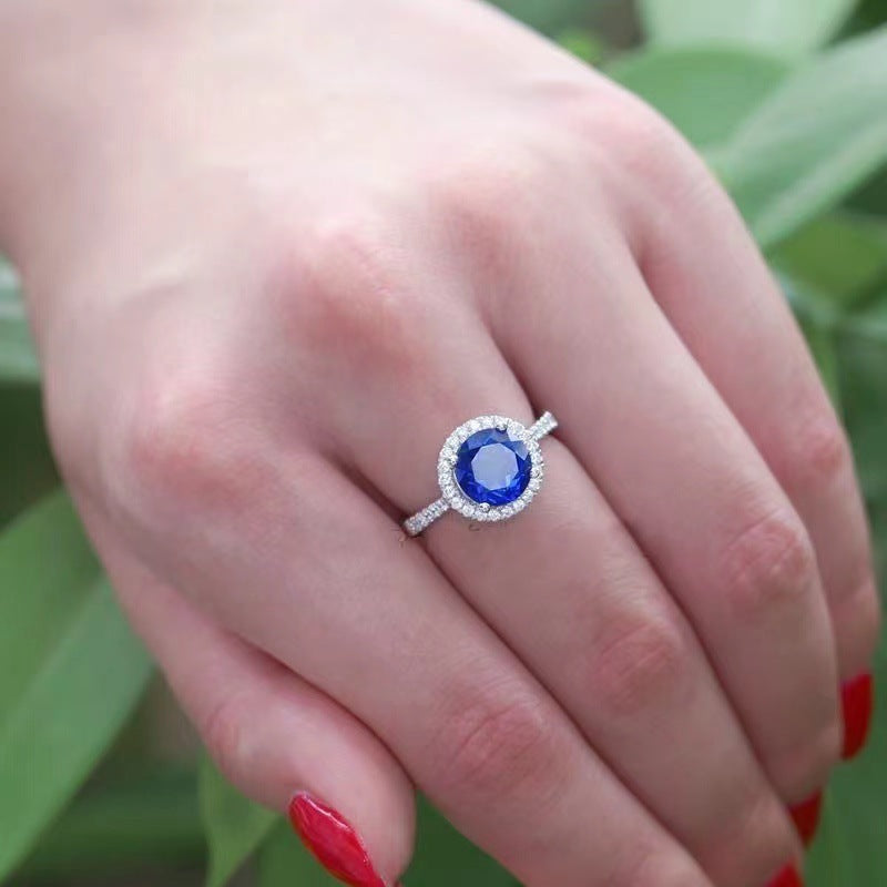 Round Halo Moissanite Ring for Women, Color Center Stone Engagement Ring, 0.5 to 2 Carat Look, White Pink Yellow Blue