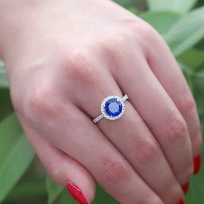 Round Halo Moissanite Ring for Women, Color Center Stone Engagement Ring, 0.5 to 2 Carat Look, White Pink Yellow Blue