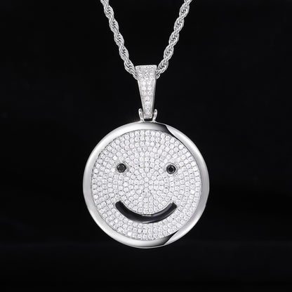 Iced Out Smiley Face Pendant Necklace, Rope Chain Hip Hop Zircon Jewelry