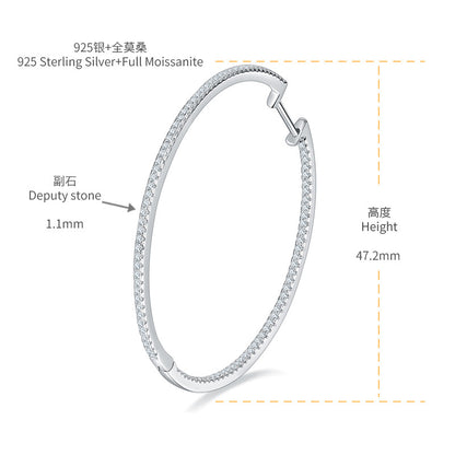 Large 50mm Pavé Hoop Earrings for Women, Round Crystal Hoops