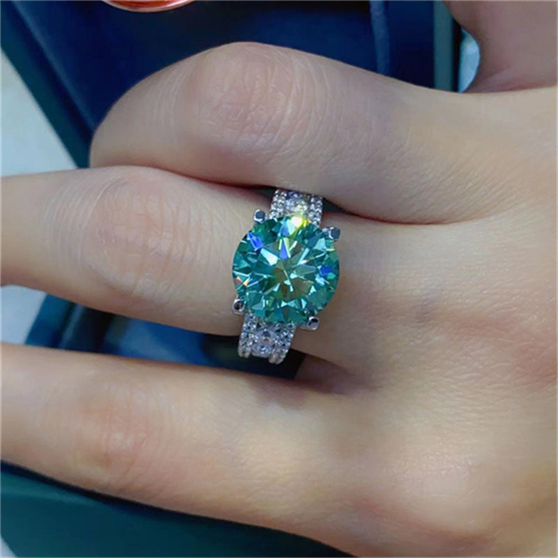 Moissanite Ring for Women, Round Solitaire Engagement Ring with Pave Band, 3 Carat or 5 Carat Promise Ring product image