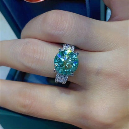 Moissanite Ring for Women, Round Solitaire Engagement Ring with Pave Band, 3 Carat or 5 Carat Promise Ring