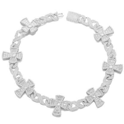 Cuban Link Cross Pendant Necklace, Iced-Out Hip Hop Chain for Men & Women