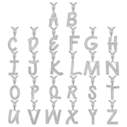 Hip Hop Light Luxury Letter Square Cubic Zirconia Pendant Necklace for Men and Women
