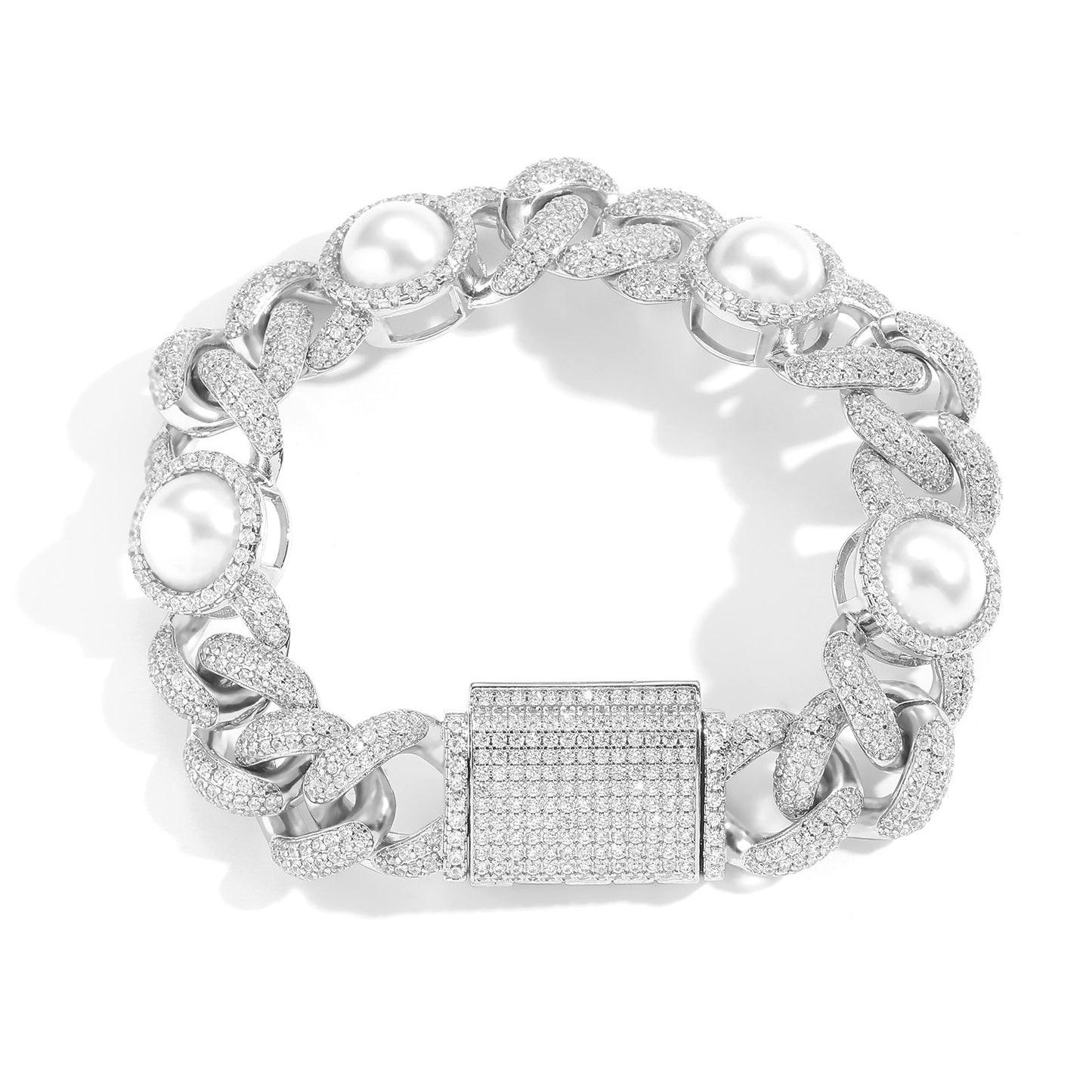 Hip Hop Light Luxury Cuban Link Bubble Pearl Bracelet for Men